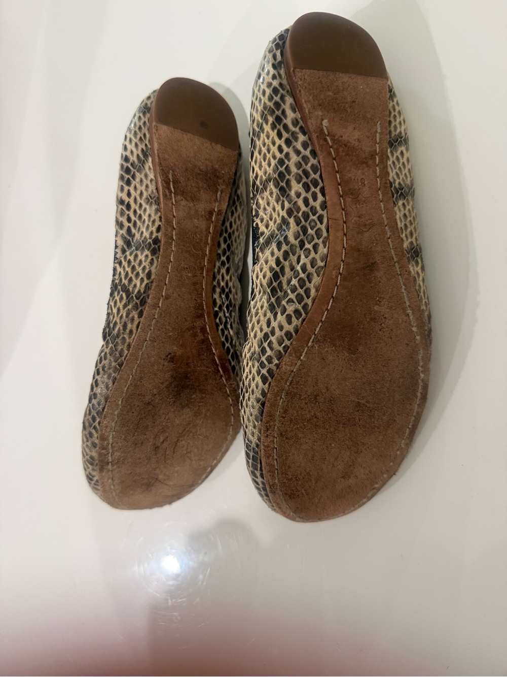 Tory Burch Snake-Print Ballet Flats in Beige and Black